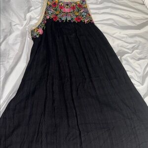 Anthropologie Black Dress with Multicolor Embroidered Yoke